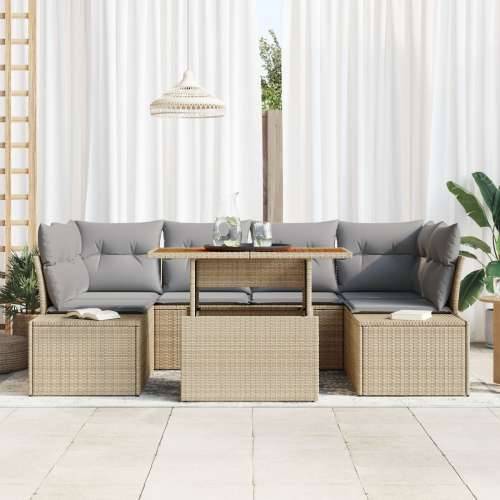 7-dijelni vrtni set sofa s jastučićima bež poli ratan Cijena