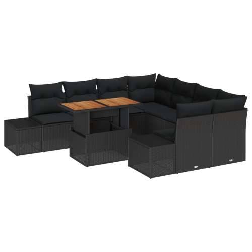 Set od 9 Vrtne Sofe s Jastucima Crni Poli Ratan Cijena