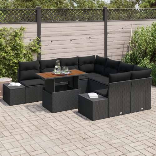 Set od 9 Vrtne Sofe s Jastucima Crni Poli Ratan Cijena