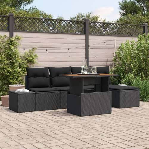 6-dijelni vrtni sofa set s jastučićima crni poli ratan Cijena