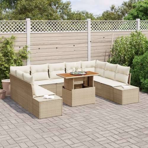 10-dijelni vrtni sofa set s jastučićima bež poli ratan Cijena