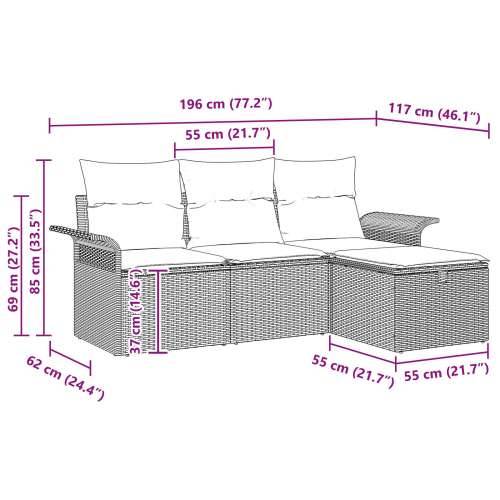 set od 4 komada vrtnih kauča s jastucima bež poly ratan Cijena