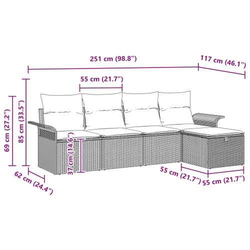 Set od 5 dijelova vrtnih kauča s jastučićima svijetlo sivi poli ratan Cijena