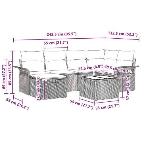 Vrtna garnitura - 7-dijelni set vrtnih sofa s jastučićima smeđa poliester ratan Cijena