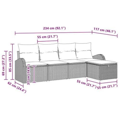 set od 5 vrtnih sofa s jastučićima crni poli ratan Cijena