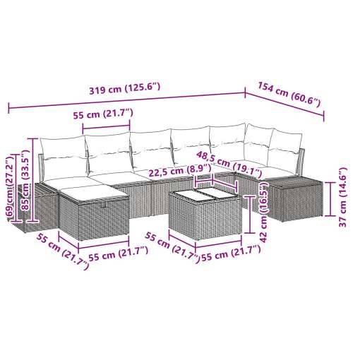 set od 8 dijelova vrtnih sofa s jastučićima siva poli ratan Cijena