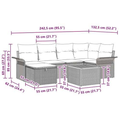 set od 7 komada vrtne sofe s jastučićima siva poli ratan Cijena
