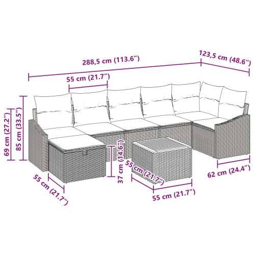 Set od 8 vrtnih sofa sa jastučićima crni poli ratan Cijena