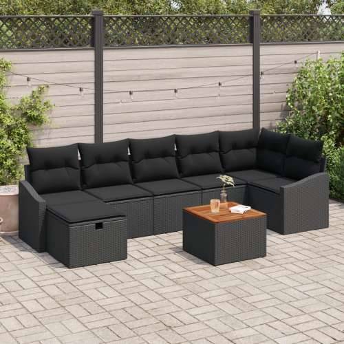 8-dijelni vrtni sofa set s jastučićima crni poliratan Cijena