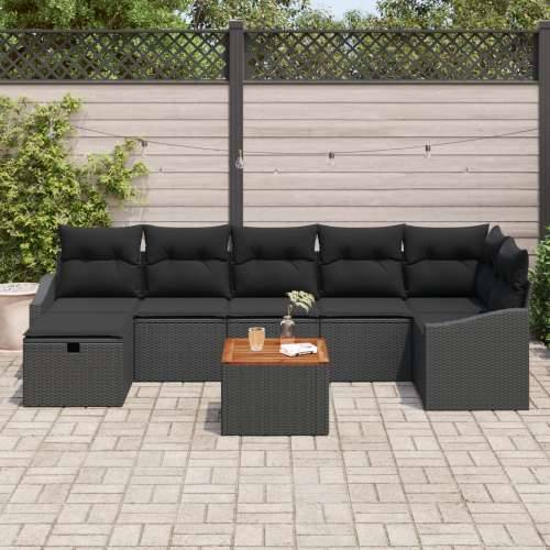 8-dijelni vrtni sofa set s jastučićima crni poliratan Cijena