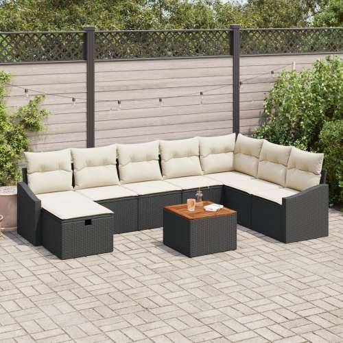 9-dijelni vrtni sofa set s jastučićima crni poli ratan Cijena