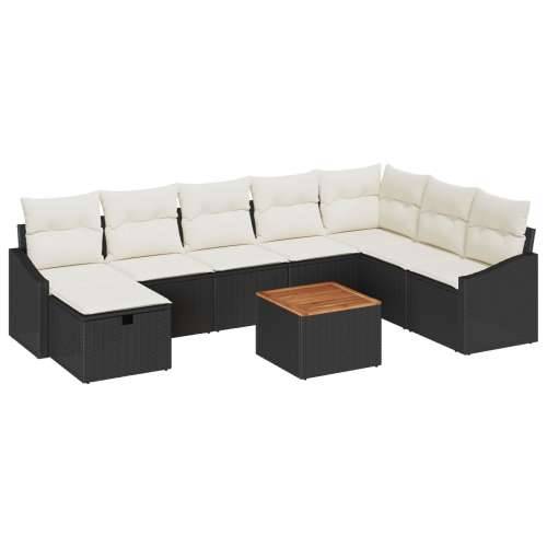 9-dijelni vrtni sofa set s jastučićima crni poli ratan Cijena