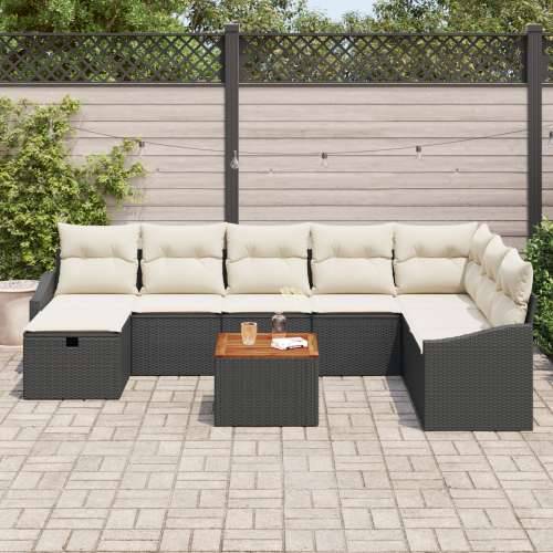 9-dijelni vrtni sofa set s jastučićima crni poli ratan Cijena