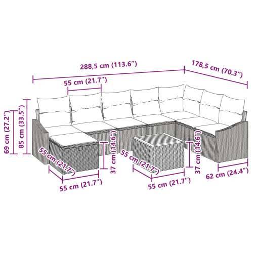 9-dijelni vrtni sofa set s jastučićima crni poli ratan Cijena