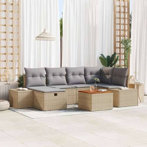 set od 7 komada vrtnih kauča s jastučićima bež poly rattan Cijena