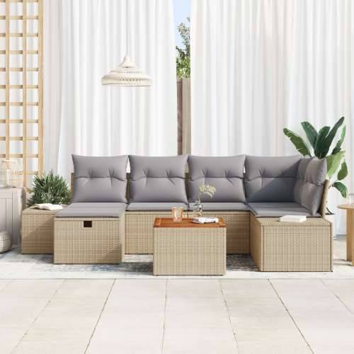 set od 7 komada vrtnih kauča s jastučićima bež poly rattan Cijena