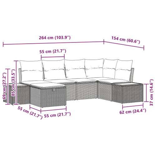 Set od 6 komada vrtnih sofa s jastučićima - Siva Poli Ratan Cijena