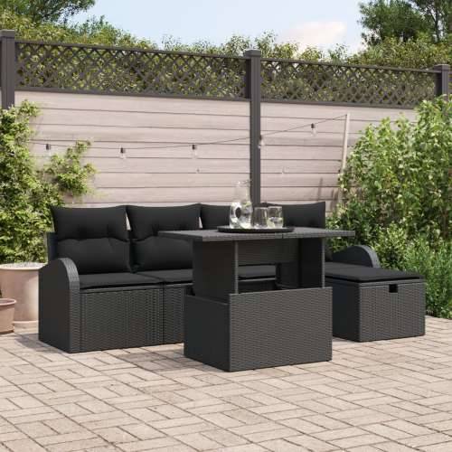 6-dijelni vrtni sofa set s jastučićima crni poli ratan Cijena