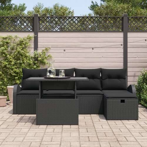 6-dijelni vrtni sofa set s jastučićima crni poli ratan Cijena