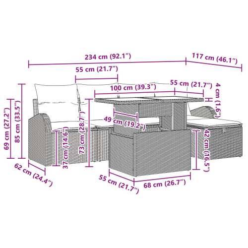 6-dijelni vrtni sofa set s jastučićima crni poli ratan Cijena