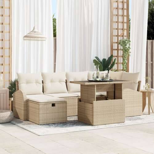 Set od 7 dijelova vrtnih sofa s jastučićima bež poli ratan Cijena