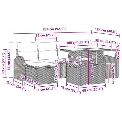 Set od 7 dijelova vrtnih sofa s jastučićima bež poli ratan Cijena