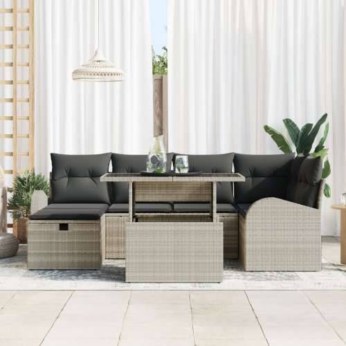 7-dijelni vrtni sofa set s jastučićima svijetlo smeđi poli ratan Cijena