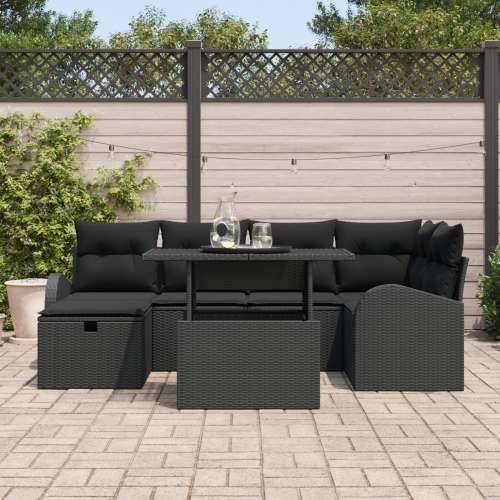 7-dijelni Vrtni Sofa Set s Jastučićima Crni Poli Ratan Cijena