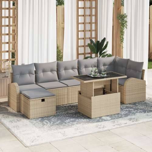 8-dijelni vrtni sofa set s jastučićima bež poli ratan Cijena