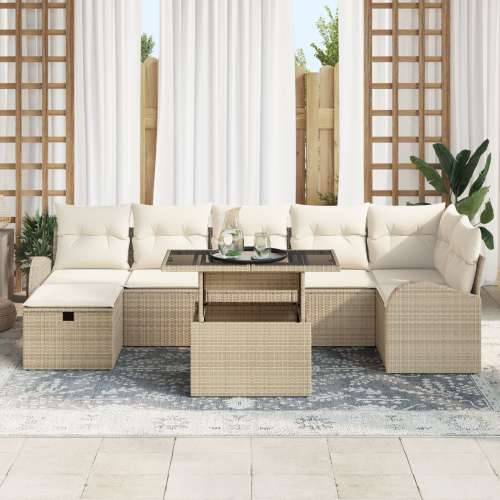 8-dijelni vrtni sofa set s jastučićima bež poli ratan Cijena