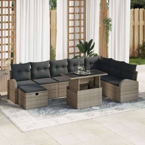 9 komadni set vrtnih sofa s jastučićima siva poli ratan Cijena
