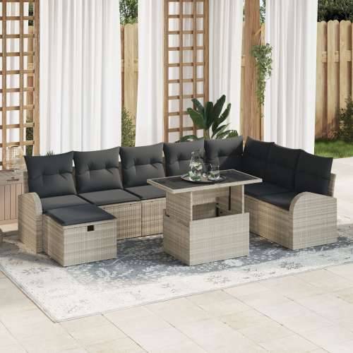 9-dijelni vrtni sofa set s jastučićima svijetlosivog poli ratana Cijena