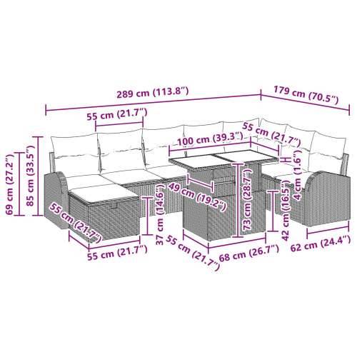 9-dijelni vrtni sofa set s jastučićima svijetlosivog poli ratana Cijena