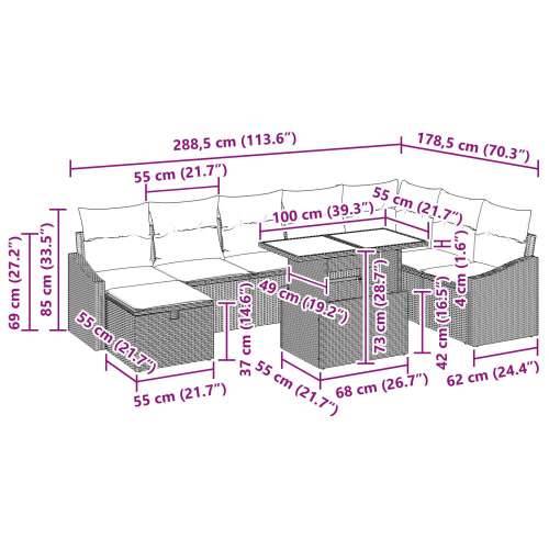 9-dijelni vrtni sofa set s jastučićima Siva Poli ratan Cijena