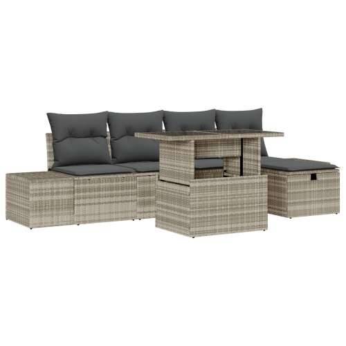 6 Dijelni Vrtni Sofa Set s Jastučićima Svijetlosivi Poli Ratan Cijena