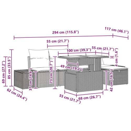 6 Dijelni Vrtni Sofa Set s Jastučićima Svijetlosivi Poli Ratan Cijena