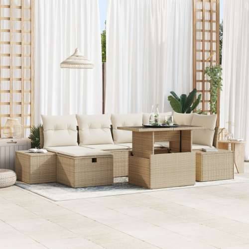 7-dijelni Vrtni Sofa Set s Jastučićima Bež Poli Ratan Cijena