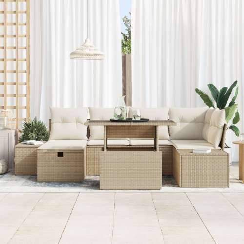 7-dijelni Vrtni Sofa Set s Jastučićima Bež Poli Ratan Cijena