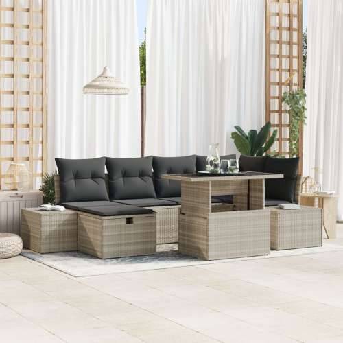7-dijelni vrtni sofa set s jastučićima svijetlo sivi poli ratan Cijena