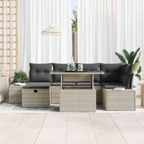7-dijelni vrtni sofa set s jastučićima svijetlo sivi poli ratan Cijena
