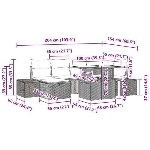 7-dijelni vrtni sofa set s jastučićima svijetlo sivi poli ratan Cijena