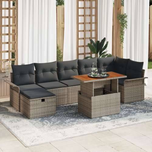8 Dijelni Vrtni Sofa Set sa Jastucima Siva Poli Rattan Cijena