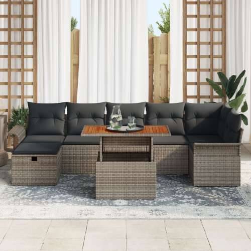 8 Dijelni Vrtni Sofa Set sa Jastucima Siva Poli Rattan Cijena