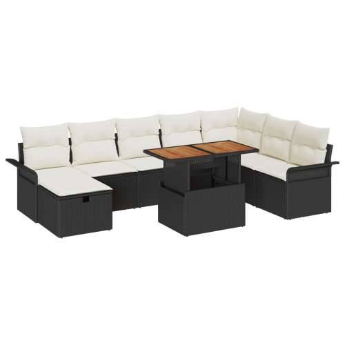 9-dijelni Vrtni Sofa Set s Jastucima Crni Poli Ratan Cijena