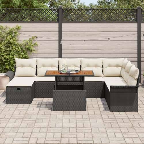9-dijelni Vrtni Sofa Set s Jastucima Crni Poli Ratan Cijena