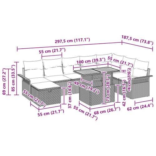 9-dijelni Vrtni Sofa Set s Jastucima Crni Poli Ratan Cijena