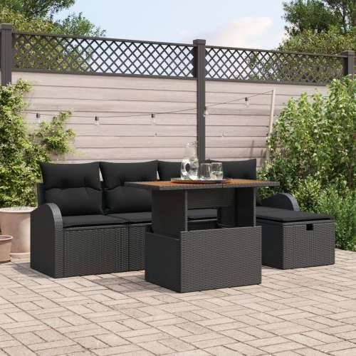 6 Dijelni Vrtni Sofa Set s Jastučićima Crni Poli Ratan Cijena