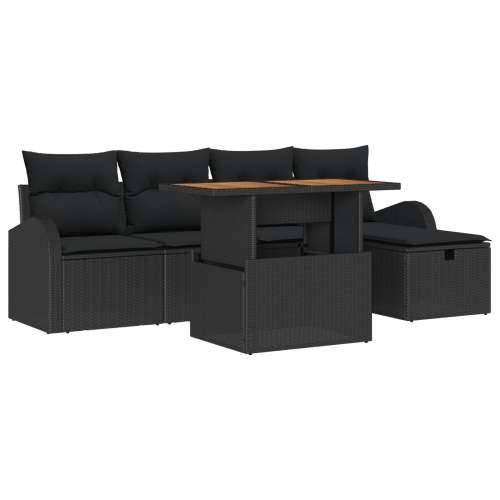 6 Dijelni Vrtni Sofa Set s Jastučićima Crni Poli Ratan Cijena