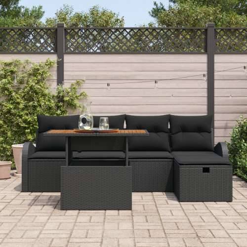 6 Dijelni Vrtni Sofa Set s Jastučićima Crni Poli Ratan Cijena