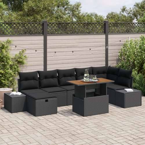 8-dijelni vrtni sofa set s jastučićima Crna Poli ratan Cijena